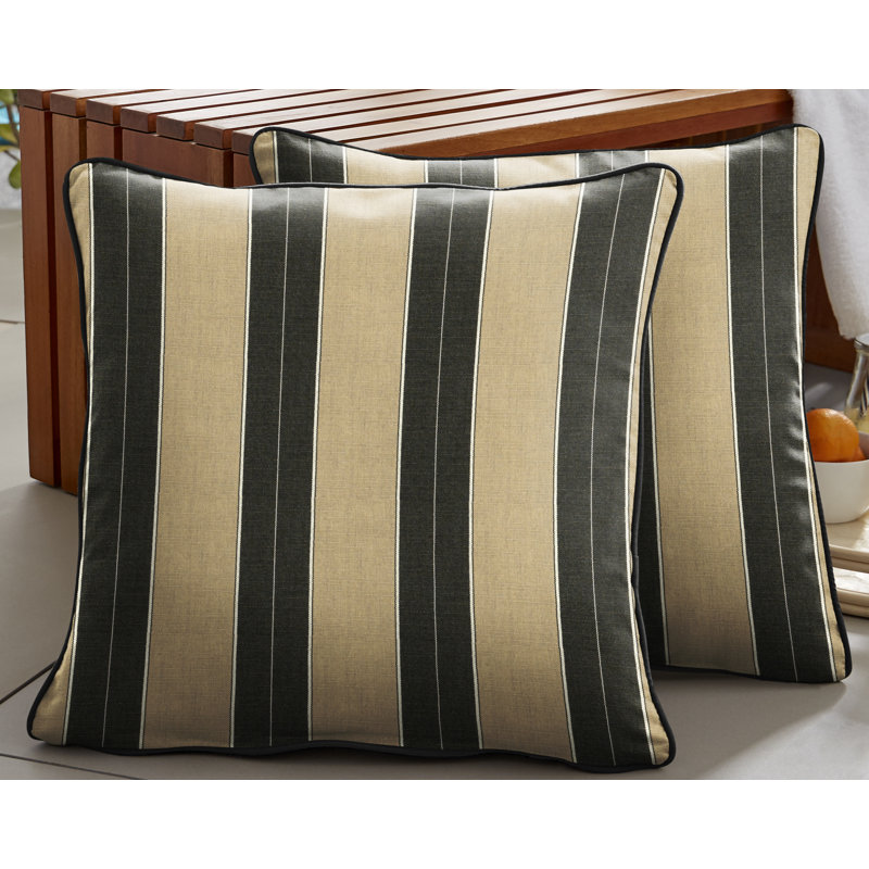 Striped Outdoor Reversible Throw Pillow, 16" x 16", Black/Brown/Black