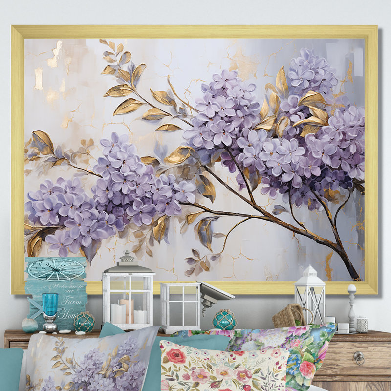 Pastel Lilac Dreams I - lilas, art mural sur toile, Cadre doré simple, H 24 po x l 32 po x P 1 po