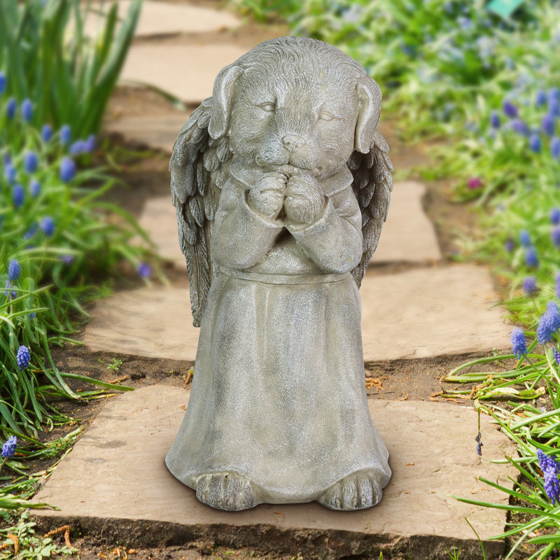 Statue de jardin d'ange chien priant