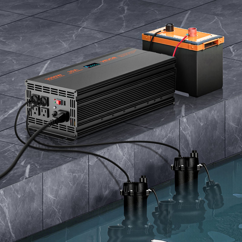 Système de batterie de secours avec pompe de puisard, 3000 W, bascule automatiquement sur l'onduleur à batterie pour un fonctionnement continu de la pompe de puisard, onde sinusoïdale pure, écran LCD, pour la protection du sous-sol et la panne de courant