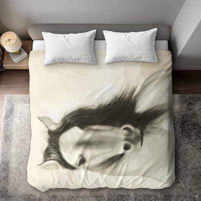 Graceful Horse Beige Duvet Cover | Elegant Bedroom Decor