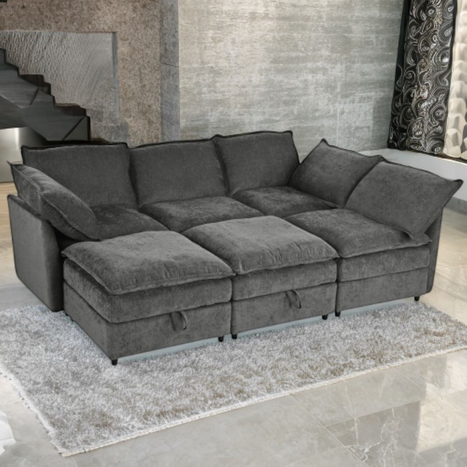 Hokku Designs 6-Piece Modular Sectional Sofa With Under-Seat Storage ...