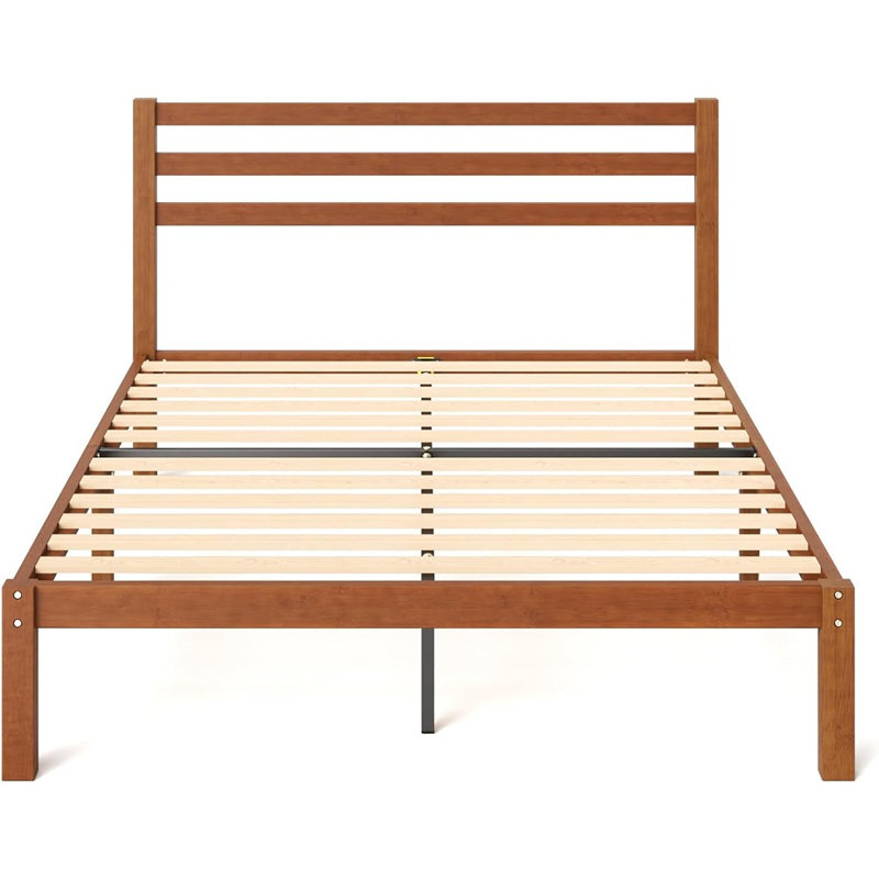 Cadre de lit plateforme en bambou avec tête de lit, sommier en bois moderne, support de matelas robuste, montage facile pour la chambre à coucher