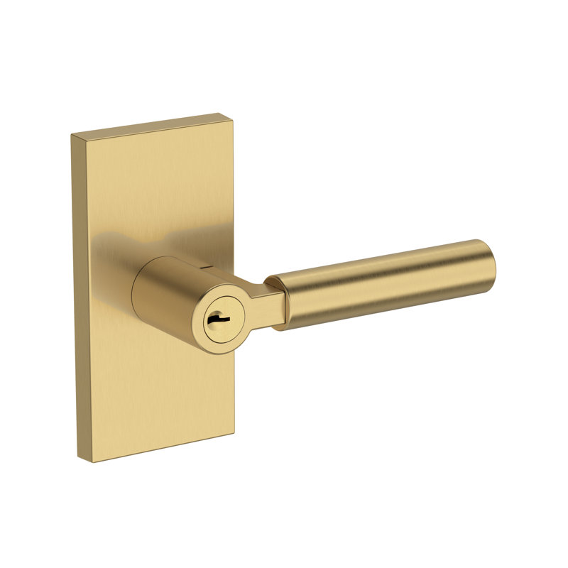 Lake Forest Keyed Entry Lever with Contemporary 5in Rose in Satin Nickel, Polished Chrome