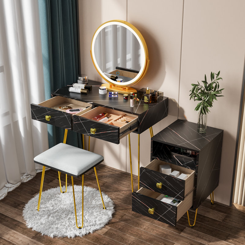 Ensemble de coiffeuse de 31,5 po de largeur avec tabouret et miroir