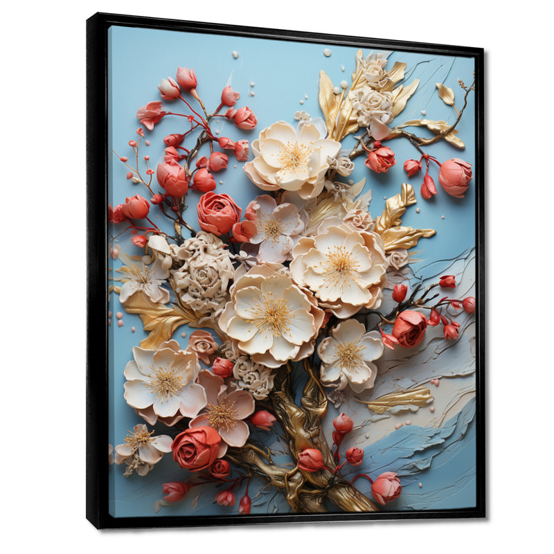 Fleurs de cerisier en fleurs sur fond bleu clair - fleur de cerisier, H 20 po x l 12 po x P 1 po