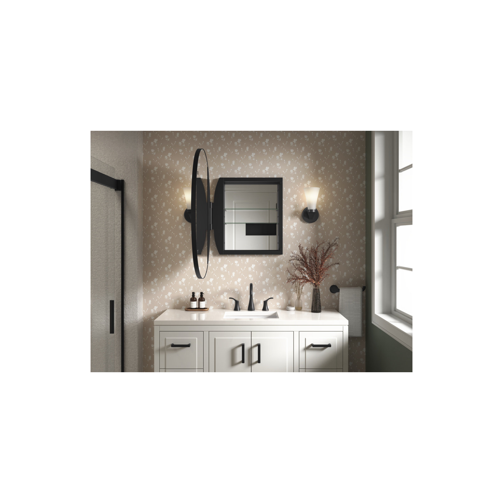 Verdera 24 in x 34 in Oval Framed Medicine Cabinet, Surface Mount or Recessed, Brushed Nickel