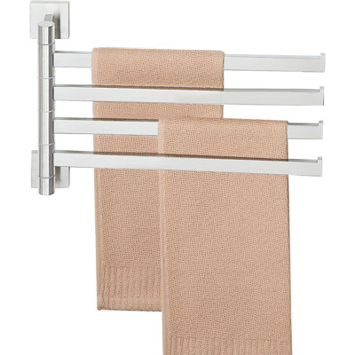 Porte-serviettes pivotant à 4 bras, barre porte-serviettes pivotante en nickel brossé, porte-serviettes à bras pivotants peu encombrant, rotation à 180°, acier inoxydable SUS304