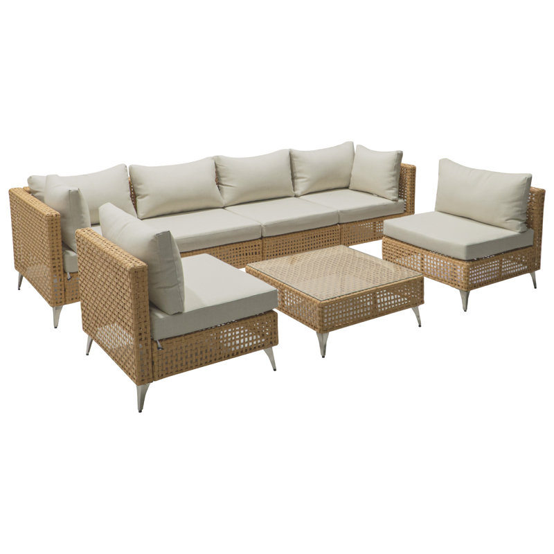 Natural Wicker Outdoor Conversation Set, Modular Patio Furniture With Cushions