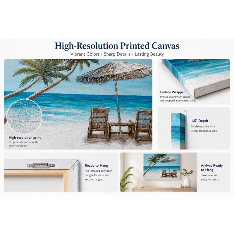 «Tropical Beach Palm Tree», art mural sur toile tendue, H 24 po x l 36 po x P 1,5 po