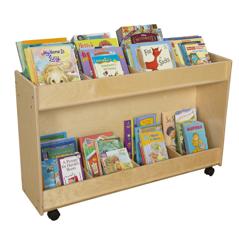 Natural Plywood Mobile Book Organizer with 8 Bins