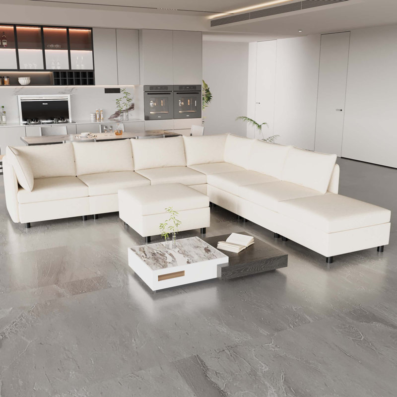 Canapé modulaire Luxema, Beige, H 32 po x l 129 po x P 124 po