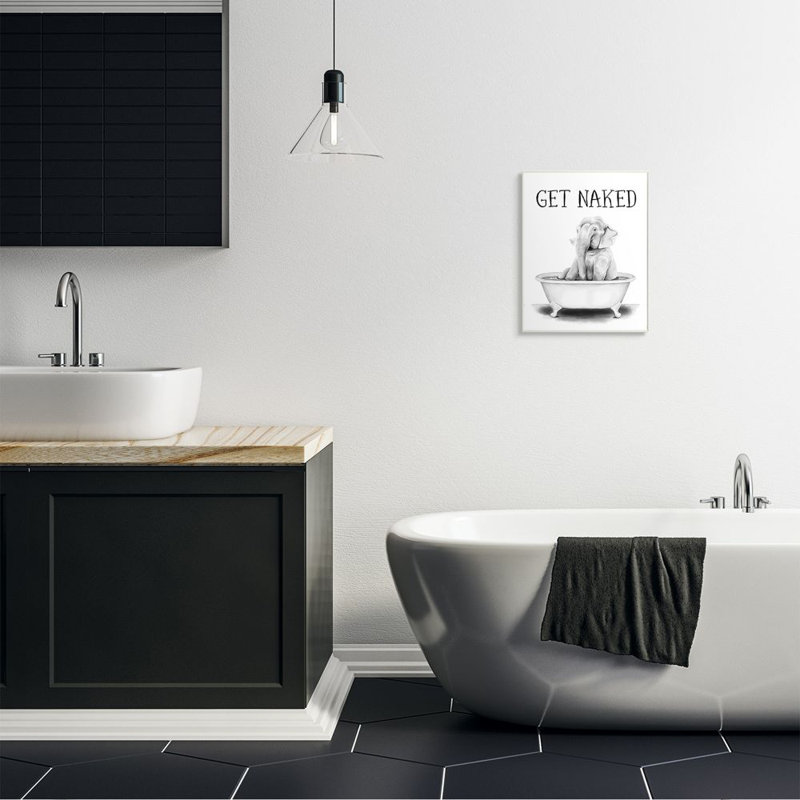 «Elephant Bathroom» par Rachel Nieman - impression d'art graphique, H 19 po x l 13 po x P 0,5 po, Plaque murale