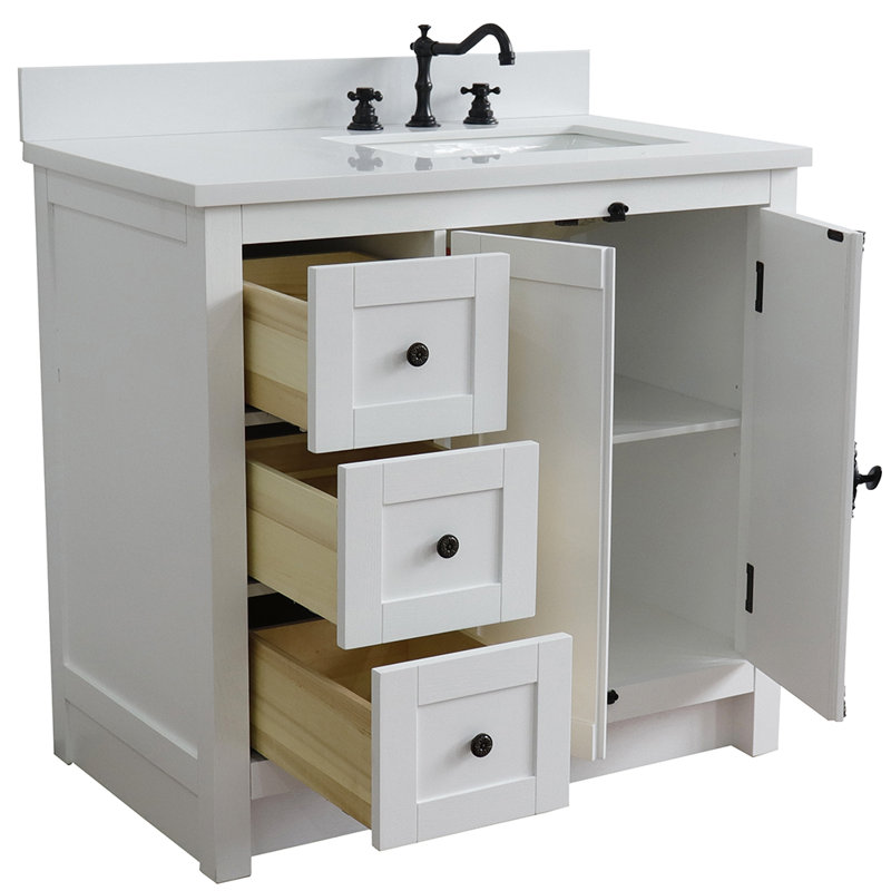 Ensemble de meuble-lavabo simple 37 po Calsbeck, Quartz blanc, Glacier cendré