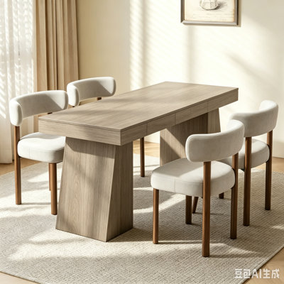 4-Person Solid Wood Dining Set with 55" Rectangular Table and 4 Upholstered Chairs