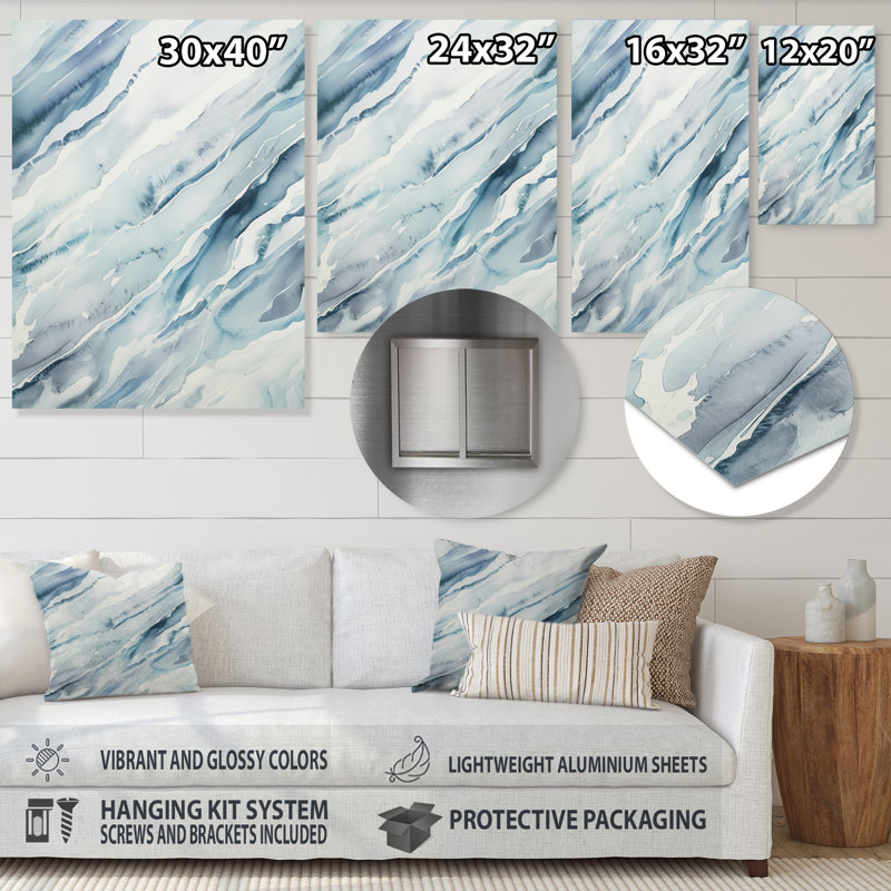 «Blue Cream Blue Whirlwind I», formes abstraites, art mural en métal, H 32 po x l 16 po x P 1 po
