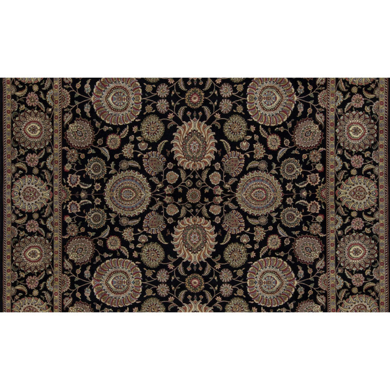 Tapis oriental en laine noué à la main Manchuria brun / noir / olive