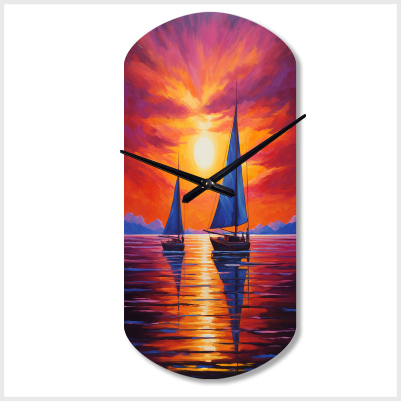 Voilier coucher de soleil - horloge murale asymétrique en métal, Grand