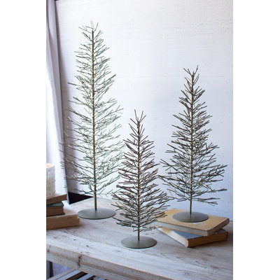  Antique Brass Wire Trees Set Of 3 – 30" H Decorative Gold Holiday Accent Display
