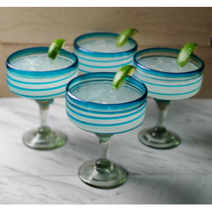 Hand-Blown Frosted Cobalt Blue Margarita Glasses - 10 oz - Set of 2