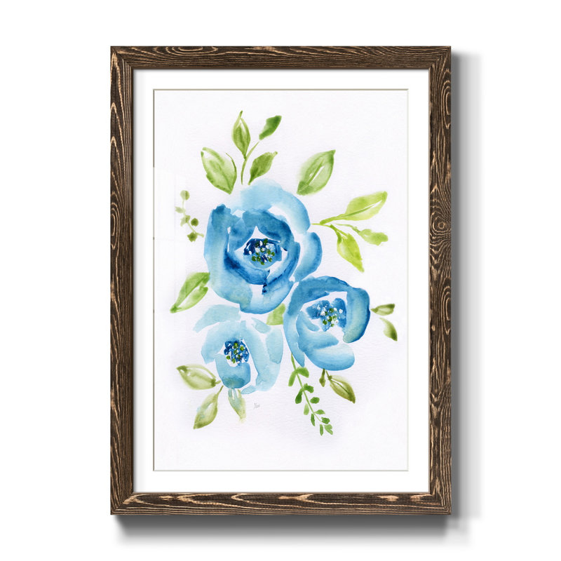 Blue Morning Bouquet II - imprimé, Noyer, H 44 po x l 31 po x P 1 po