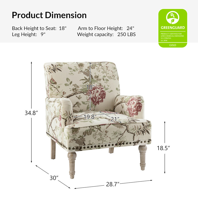 Appel 28.7" Wide Armchair, Floral Polyester Blend