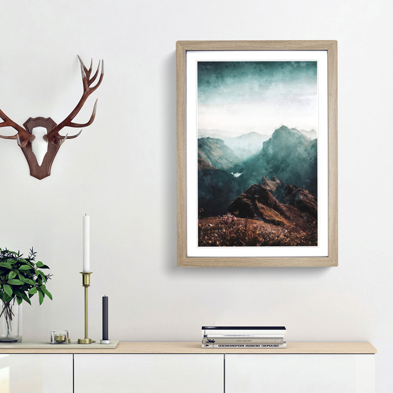Mountains in Weissbad Switzerland - Picture Frame Painting Print, 33cm H x 24cm W x 2cm D, Oak Framed