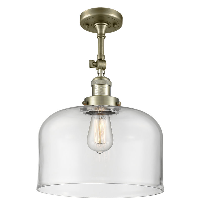 Plafonnier semi-encastré 1 lumière 12 po Temescal, Transparent, Ampoule non incluse, Laiton antique
