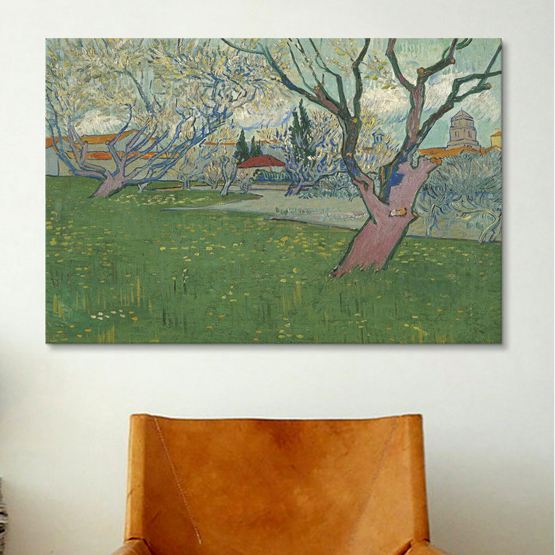 « vergers en fleur avec vue de arles » par vincent van gogh, reproduction d’art sur toile, H 26 po x l 40 po x P 0,75 po