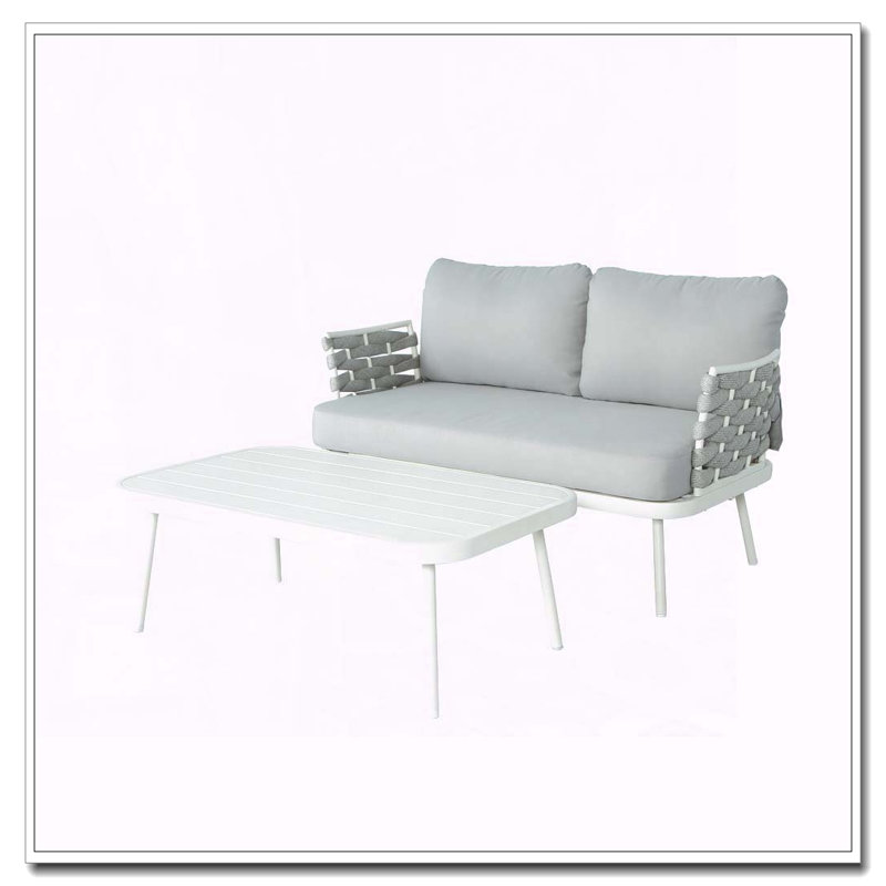Causeuse et table en acier, Blanc cassé + gris