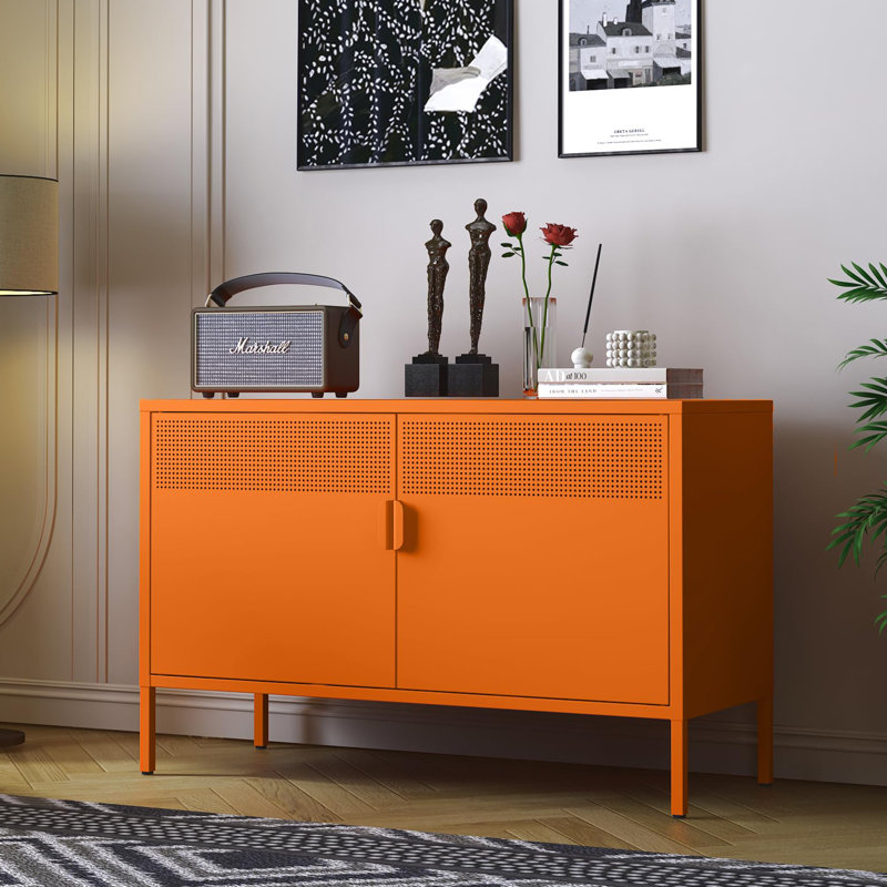 2 Door Metal Accent Cabinet, Orange