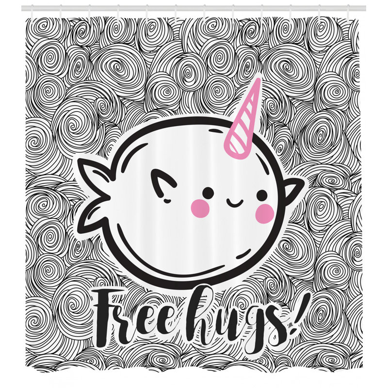 Ensemble de rideau de douche et crochets narwhal, H 75 po x l 69 po