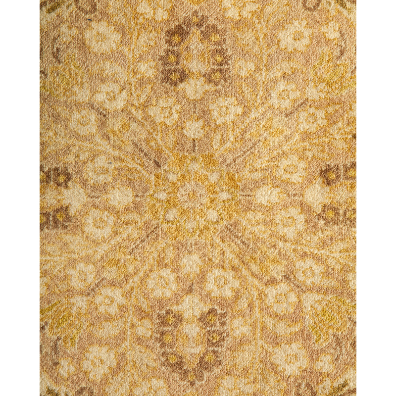 Tapis beige en laine noué à la main de conception unique nouvel âge 6 pi 2 po x 9 pi 1 po Keenan