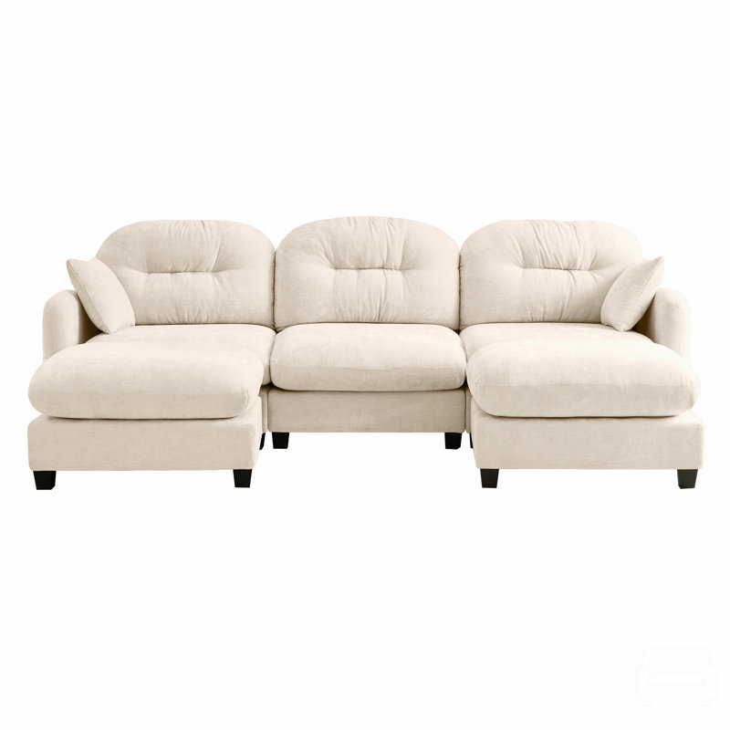 Modular Sectional U Shaped Couch With Ottoman, Premium Chenille Fabric,With 2 Throw Pillows, High-Density Foam  Tufted Cushion Backrest Design