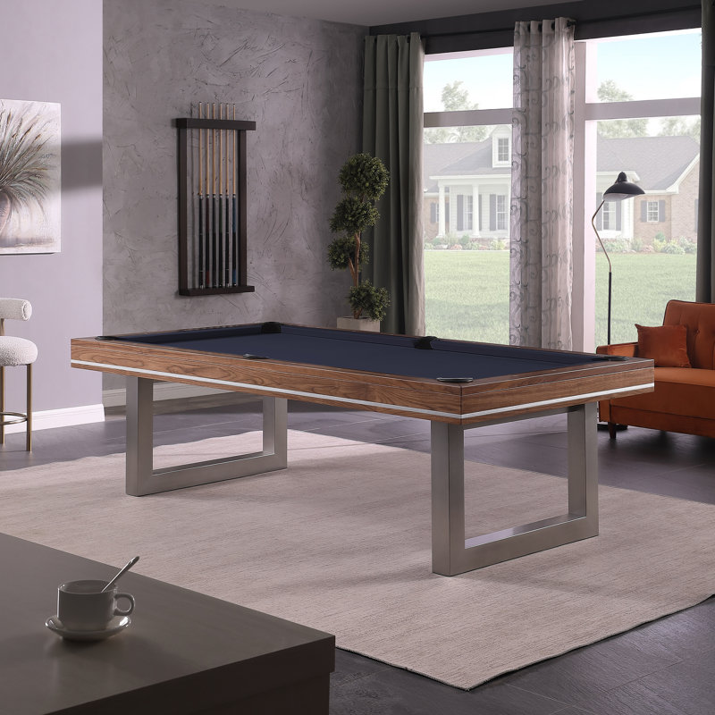 Table de billard en bois massif Harmony, 8 pi, Bleu marine résistant à l'eau, Noyer naturel
