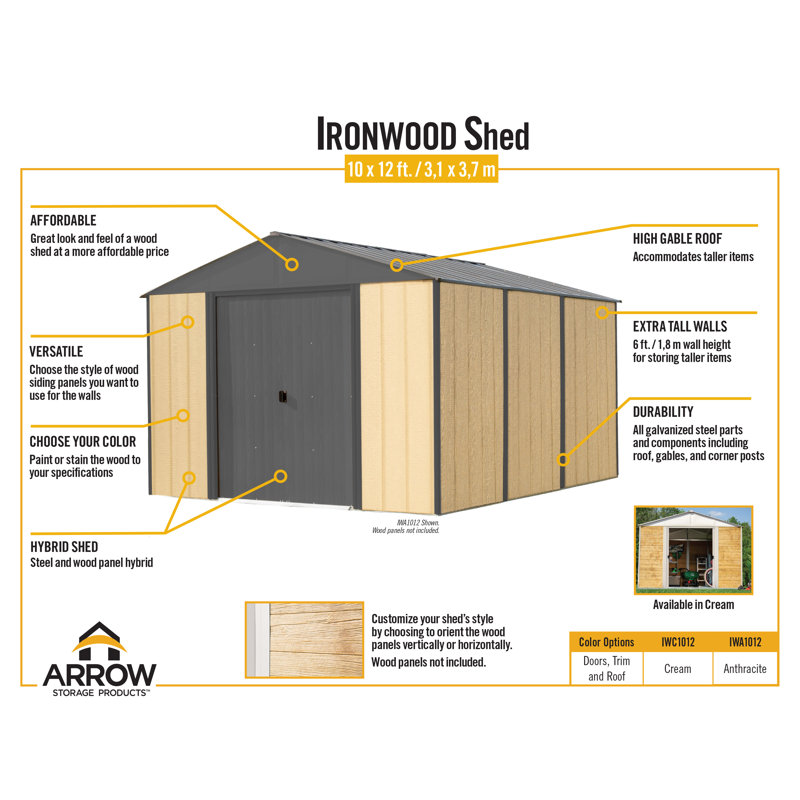 Ironwood 10' x 12' Gray Steel Hybrid Shed Kit