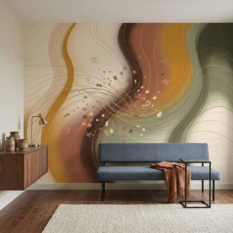 Murales lignes abstraites avec courbes organiques, 200 po x 120 po, Peler et coller
