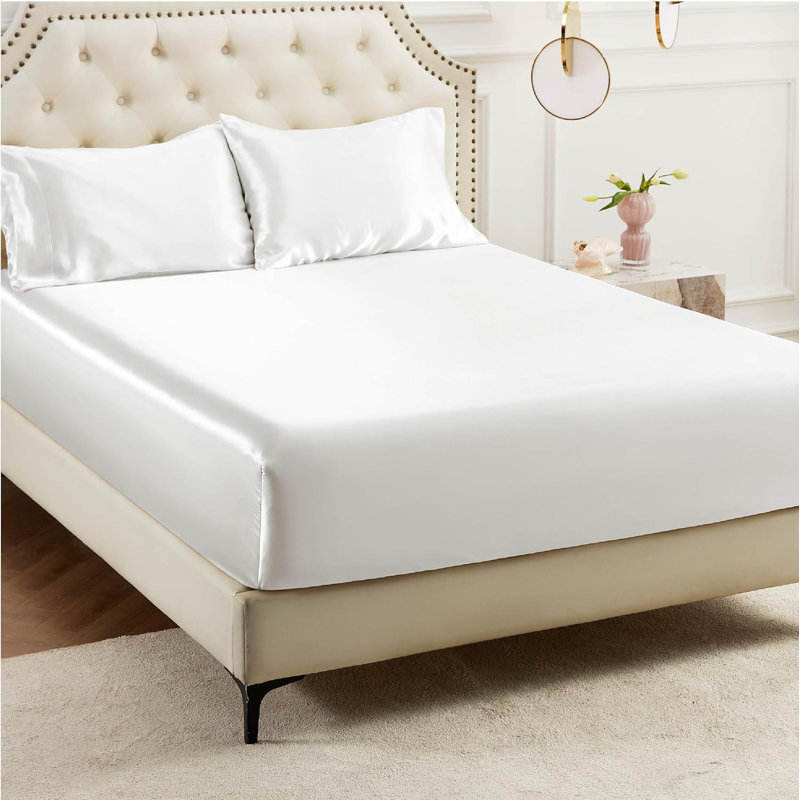 Bedsure Sateen Fitted Sheet GentleSoft™️, Pure White, Queen Fitted Sheet