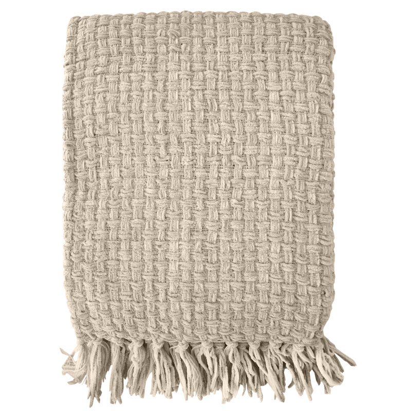 Jeté en chenille façon vannerie, Beige