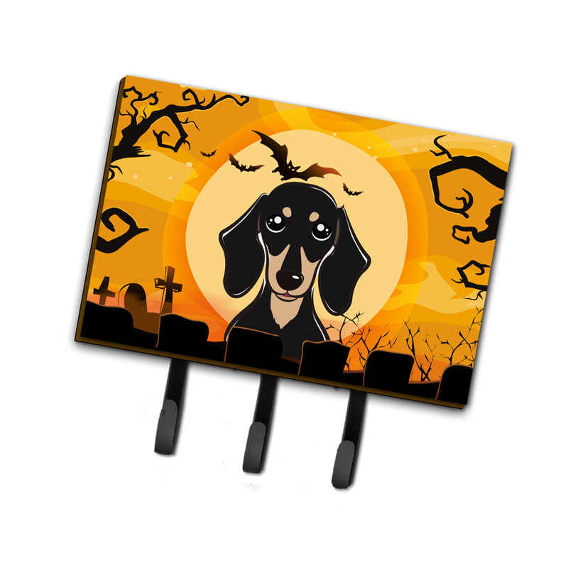 Metal Wall Organizer with Key Hooks, Tan Dachshund