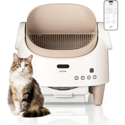 Open-Top Automatic Cat Litter Box, Safety Sensor, Adjustable Entrance, Odor Control, Coffee