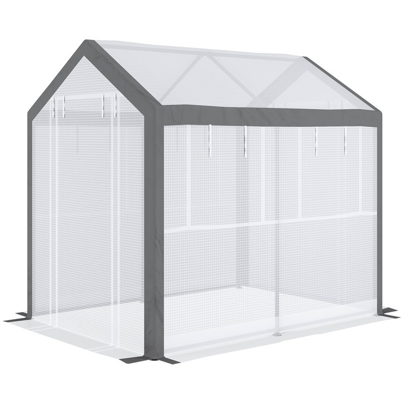 8'X6'x7.5' Walk-In Greenhouse, Outdoor Plant Nursery With 6 Windows, 2 Zippered Doors & Protective Cover, White Weather-