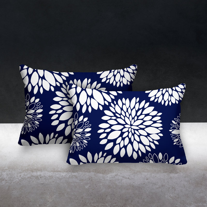 Coussin lombaire intérieur / extérieur à motif floral Fiesta, Bleu marine