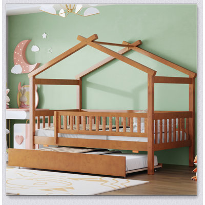 Wooden House Bed With Trundle