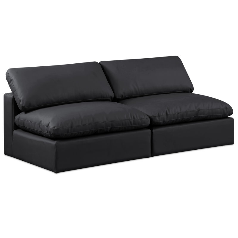 Canapé modulaire 80 po à accoudoirs carrés en similicuir, Cuir végétalien noir