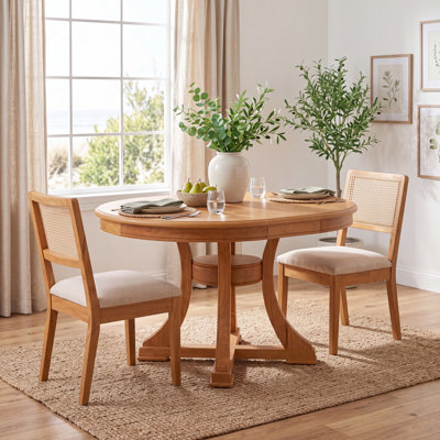 Alvares 3-Piece Extendable Solid Wood Dining Set with Cane Back Chairs