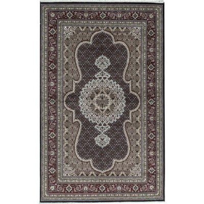 Hand-Knotted High-Quality Black and Red Area Rug