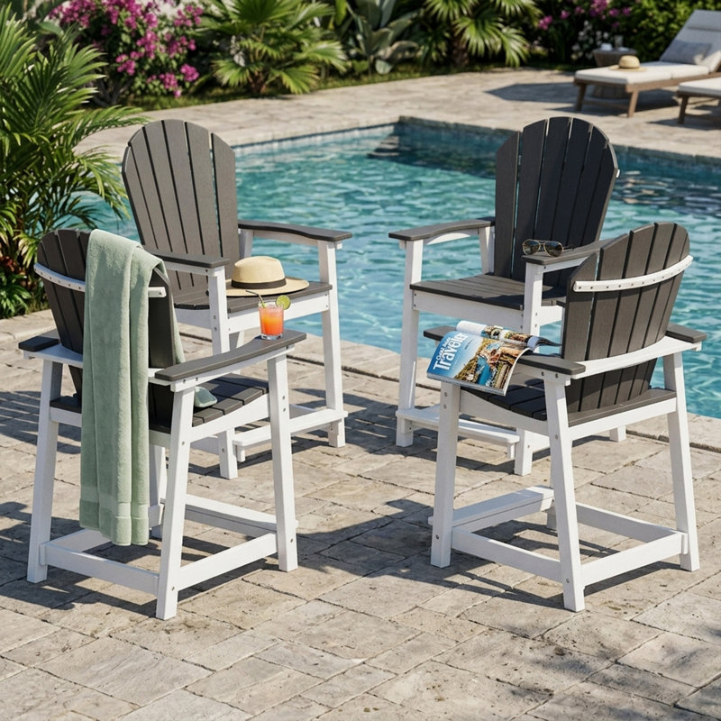 Hdpe Outdoor Adirondack Bar Chair, Gray/White