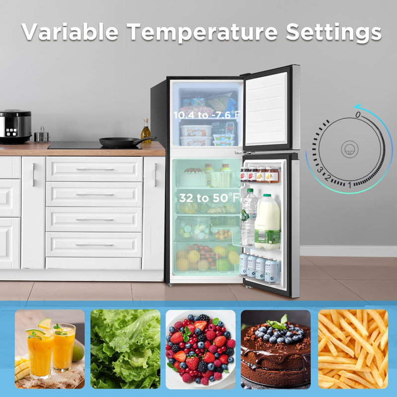 Midea 4.5 Cu Ft Compact Refrigerator and Freezer, 2 Door, Stainless Steel, Silver