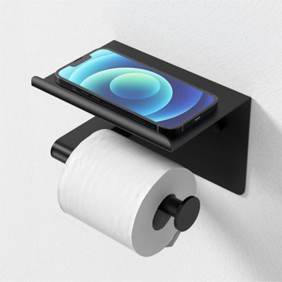 Porte-papier hygiénique mat avec tablette, convient aux méga rouleaux, acier inoxydable antirouille, porte-papier hygiénique mural auto-adhésif, pour salle de bain, salle de bain, cuisine, véhicule récréatif
